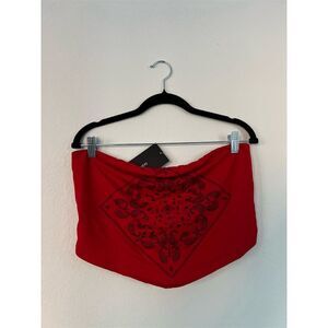 Fashion Nova Women's Red Bandana Print Strapless Crop Top Size 1X